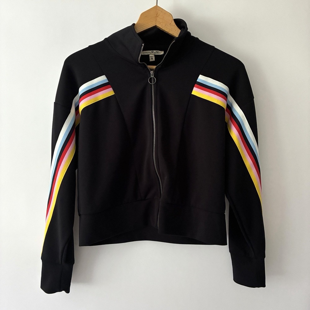 Express One Eleven Black Performance Track Jacket Short Size XS Athleisure Y2K